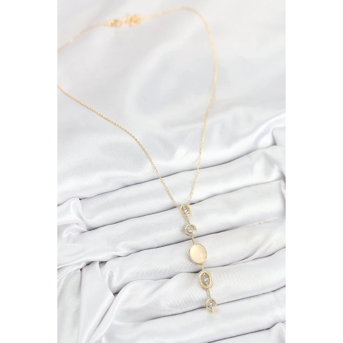 Pirinç Zincir Sarı Gold Renk Zirkon Taşlı Y Kolye - TJ-BKO10555