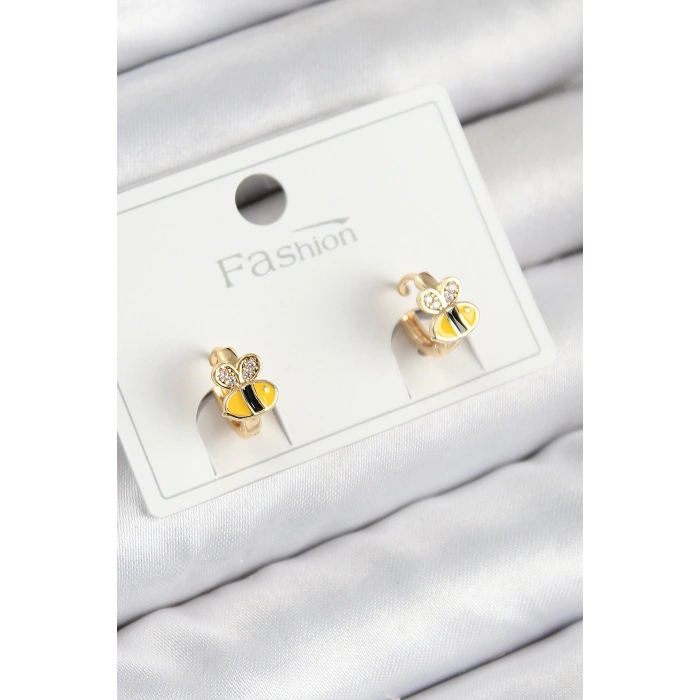 Pirinç Zirkon Taşlı Arı Model Gold Renk Çocuk Küpe - TJ-BKP11199