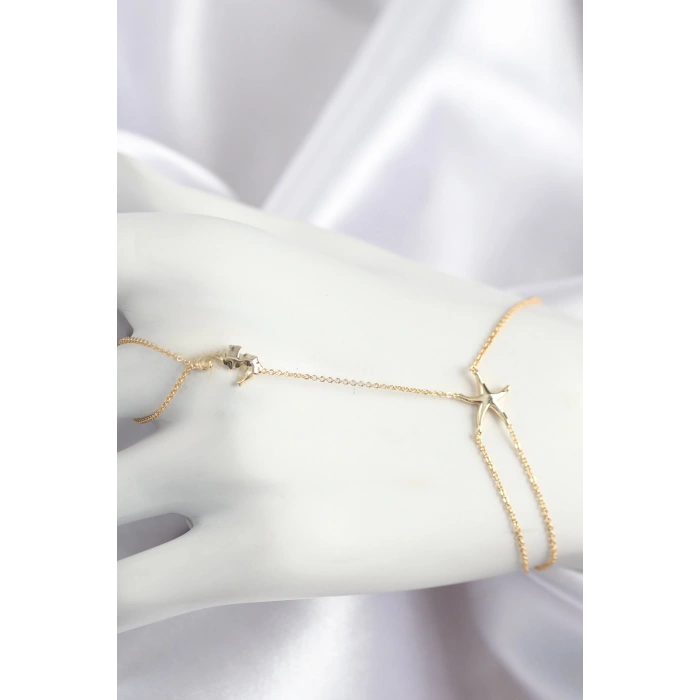 Pirinç Zirkon Taşlı Deniz Atı Ve Yıldız Model Gold Renk Şahmeran - TJ-SN713