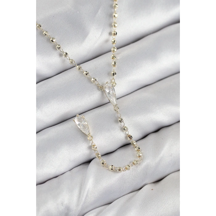 Pirinç Zirkon Taşlı Gold Renk Kadın Y Kolye - TJ-BKO10497