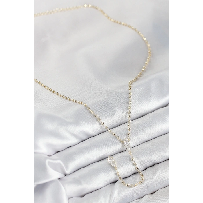 Pirinç Zirkon Taşlı Gold Renk Kadın Y Kolye - TJ-BKO10497