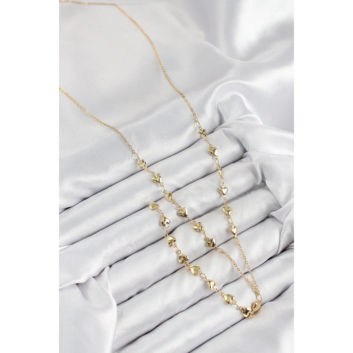 Pirinç Zirkon Taşlı Kalp Model Gold Renk Y Kolye - TJ-BKO10457