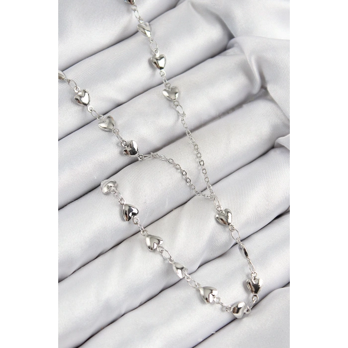 Pirinç Zirkon Taşlı Kalp Model Gümüş Renk Y Kolye - TJ-BKO10456