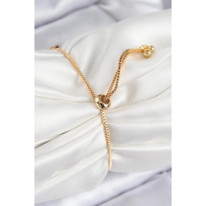 Pirinç Zirkon Taşlı Kare Model Gold Renk Asansörlü Kadın Bileklik - TJ-BB7792