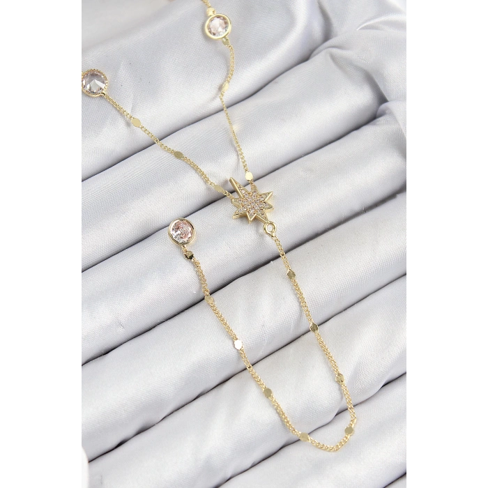 Pirinç Zirkon Taşlı Kutup Yıldızı Model Gold Renk Y Kolye - TJ-BKO10452