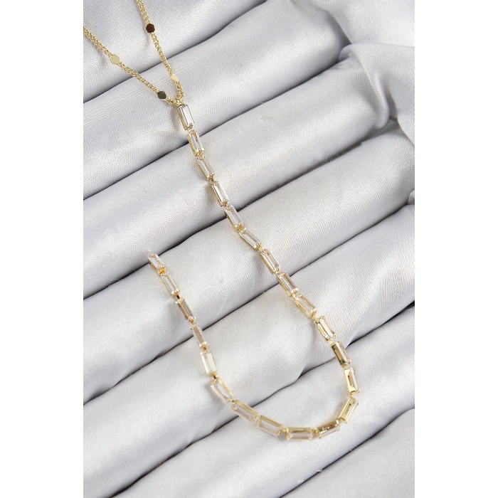 Pirinç Zirkon Taşlı Model Gold Renk Y Kolye - TJ-BKO10450