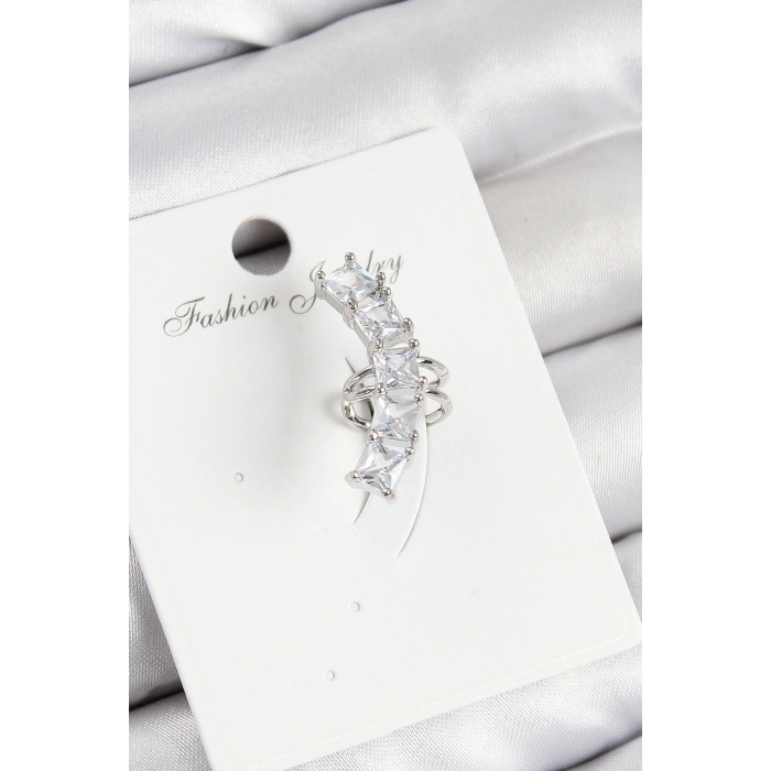 Pirinç Zirkon Taşlı Model Gümüş Renk Sağ Kıkırdak Küpe - TJ-BKP10999
