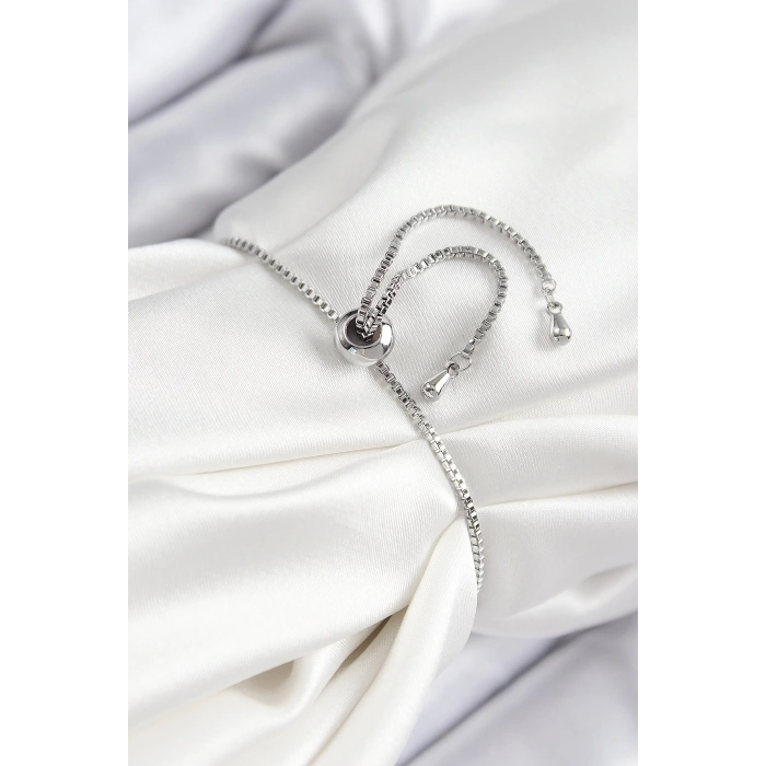 Pirinç Zirkon Taşlı Nazar Yıldız Model Gümüş Renk Asansörlü Kadın Bileklik - TJ-BB7469