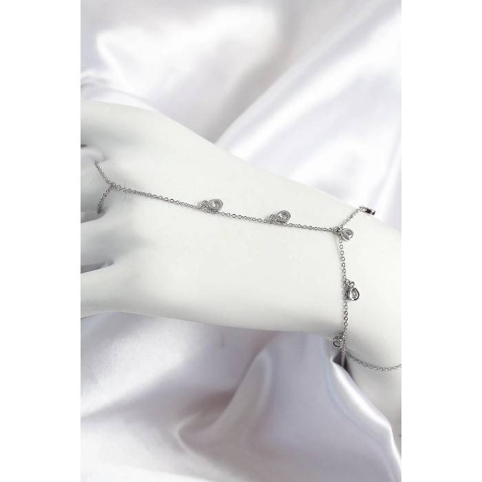 Pirinç Zirkon Taşlı Sallantılı Damla Model Gümüş Renk Kadın Şahmeran - TJ-SN704