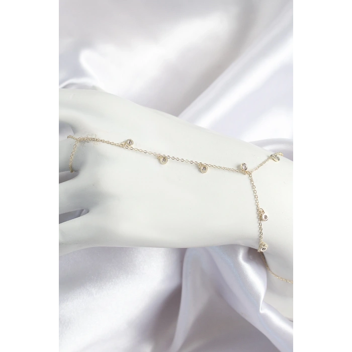 Pirinç Zirkon Taşlı Sallantılı Model Gold Renk Kadın Şahmeran - TJ-SN695