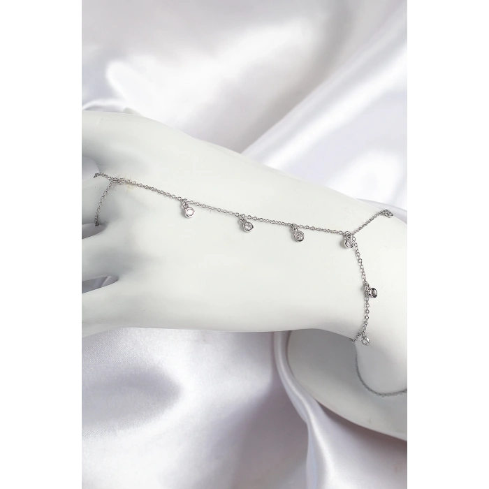 Pirinç Zirkon Taşlı Sallantılı Model Gümüş Renk Kadın Şahmeran - TJ-SN696