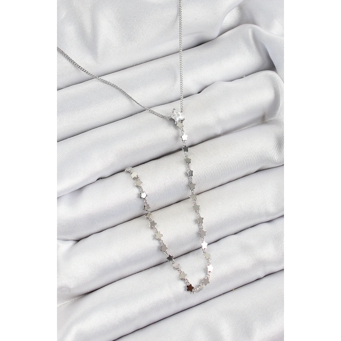 Pirinç Zirkon Taşlı Yıldız Figürlü Y Model Gümüş Renk Kadın Kolye - TJ-BKO10309