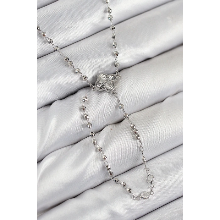 Pirinç Zirkon Taşlı Yonca Model Gümüş Renk Kadın Y Kolye - TJ-BKO10498