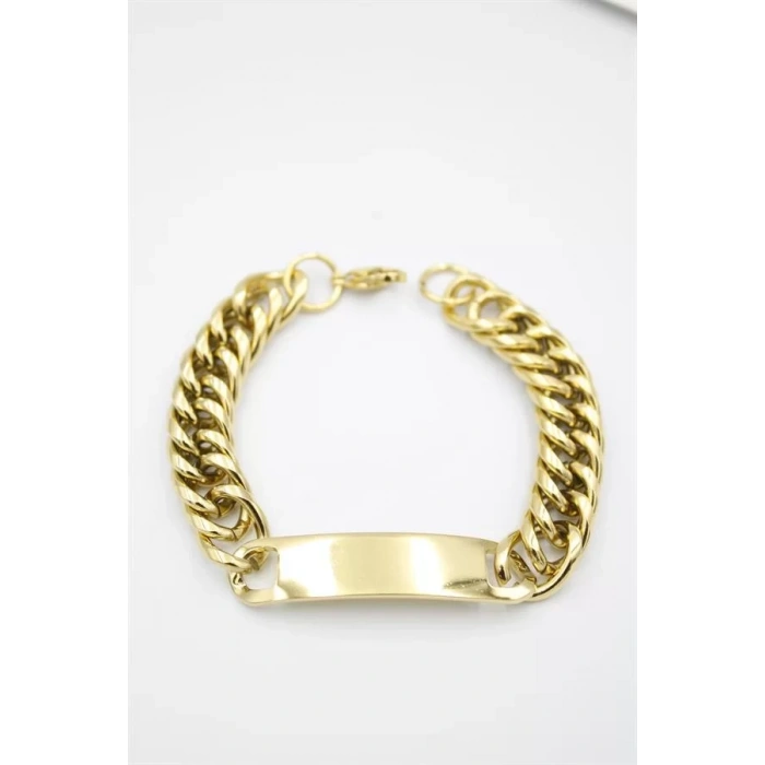 Plaka Zincir Bileklik - Altın