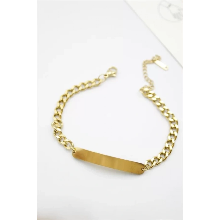 Plaka Zincir Bileklik - Altın