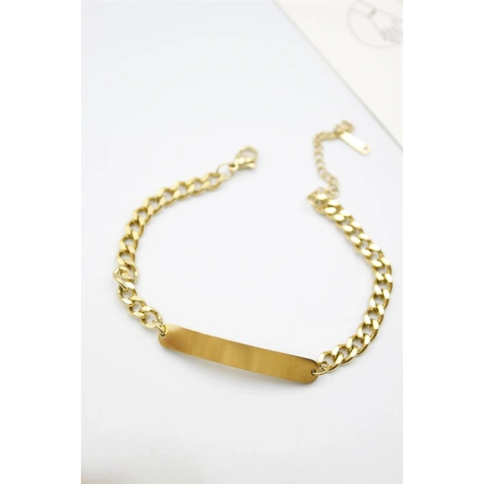Plaka Zincir Bileklik - Altın