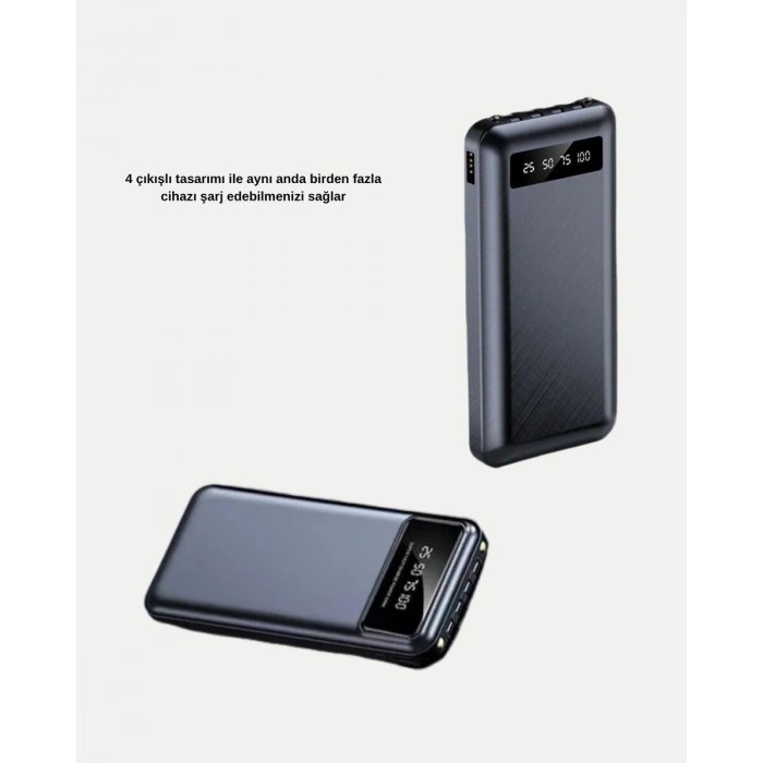 Powerbank 20000 Mah Hızlı Şarjlı Led Fenerli Ve 4 Portlu