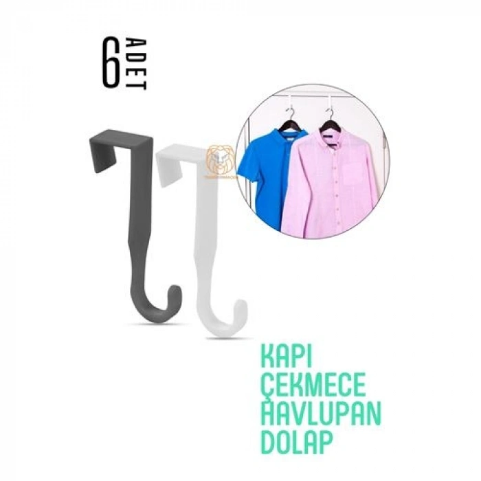 Pratik Askı Dolap Çekmece Havlupan Kapı Askısı 6 ADET 720572