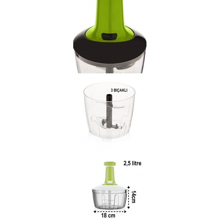 Pratik El Rondosu Üstten Basmalı 5 Bıçaklı 2.5 Litre 14x18cm