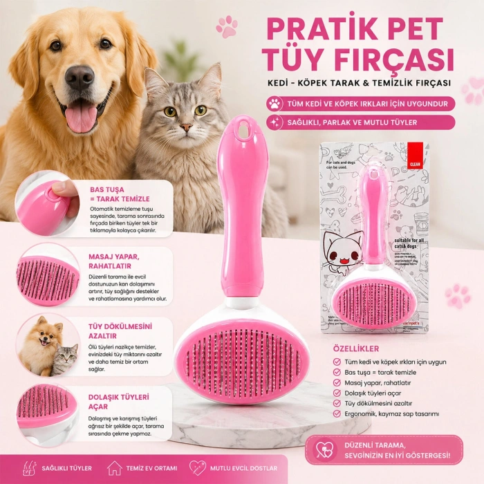 PRATİK KEDİ KÖPEK TARAK - TEMİZLİK FIRÇASI PET SHOP (4887)