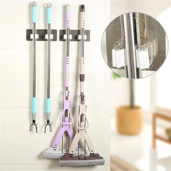 Pratik Organizer 4'lü Yapışkanlı Fırça Paspas Mop Fırça Sabitleyici Ergonomik Alet Aparatı (4887)
