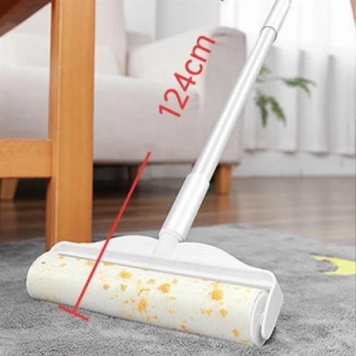 Pratik Temizlik İçin Yapışkanlı Tüy Rulosu 24 Cm Teleskopik Uzayabilen Saplı 2 Yedekli