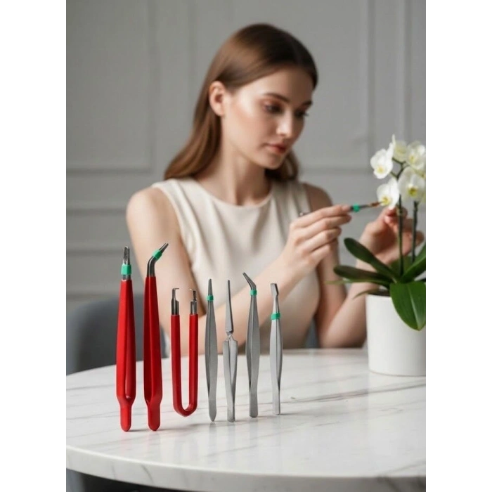 Premium 7 Parça Çelik Profesyonel Çiçek Bakım ve Teraryum Cımbız Seti - Lüks Bakım Kiti