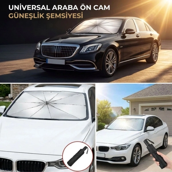 Premium Katlanabilir Araç Ön Cam Güneşliği – Şemsiye Tipi Oto Güneşlik, UV Korumalı Isı Yalıtımlı Ön Cam Gölgelik (4887)