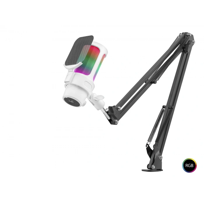 Profesyonel Ayarlanabilir Masa Kolu Askılı Gaming Rgb Mikrofon 192 Khz / 24Bit Type-C - Beyaz M835W
