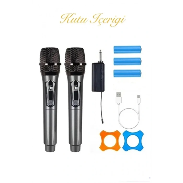 Profesyonel Çiftli Kablosuz Mikrofon Seti Karaoke Şarj Edilebilir 50 Metre