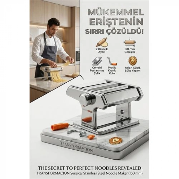 Profesyonel Erişte ve Makarna Makinesi - 7 Ayarlı Çelik Hamur Açma Spagetti Makinası  723137