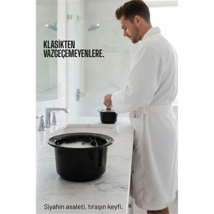 Profesyonel Siyah Tıraş Tası  - Berber Tipi Ergonomik Sabun Köpürtme Kabı -