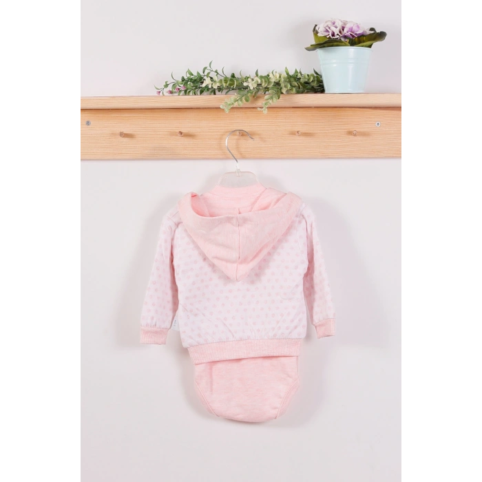 Puan Desenli Kapişonlu % 100 Pamuk 3lü Kız Bebek Takım
