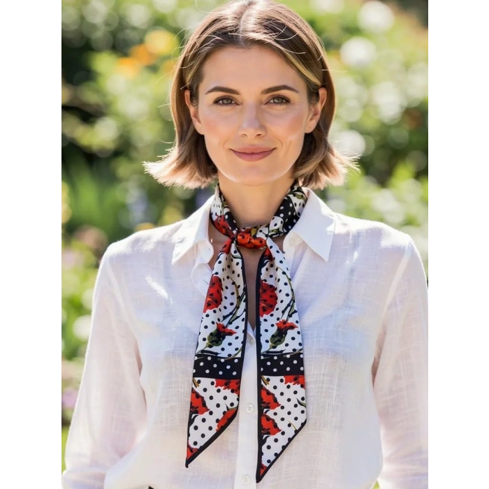 Puantiye Desenli Kadın Fular – Ceket, Elbise ve Gömlek Kombinleri İçin, Hediye Olarak İdeal