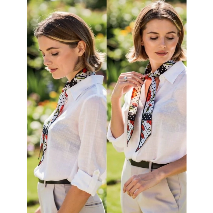 Puantiye Desenli Kadın Fular – Ceket, Elbise ve Gömlek Kombinleri İçin, Hediye Olarak İdeal