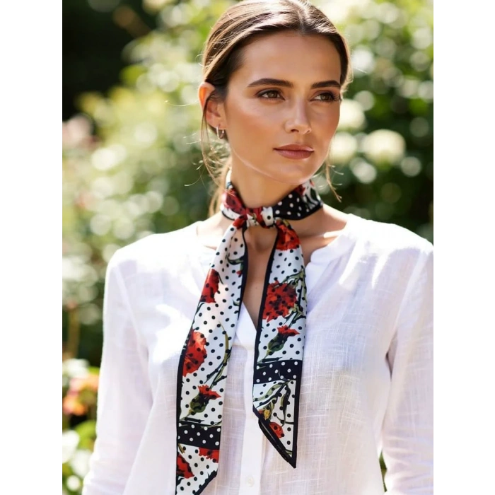 Puantiye Desenli Kadın Fular – Ceket, Elbise ve Gömlek Kombinleri İçin, Hediye Olarak İdeal