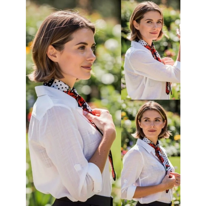 Puantiye Desenli Kadın Fular – Ceket, Elbise ve Gömlek Kombinleri İçin, Hediye Olarak İdeal