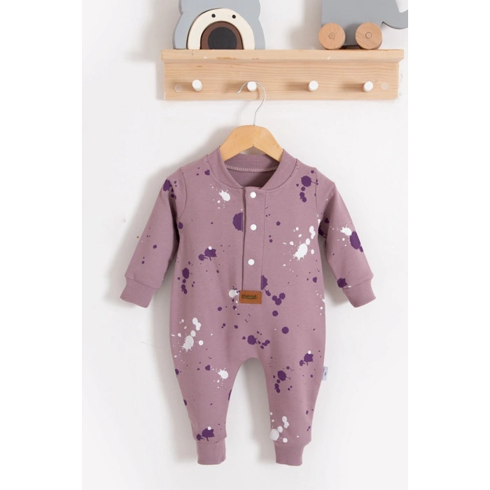 Puantiye Desenli Pamuklu Kız Bebek Tulum