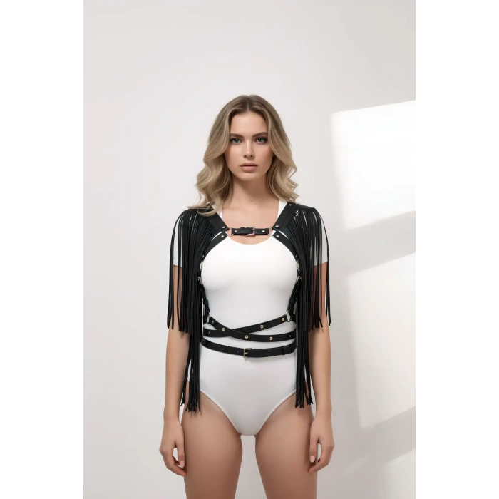 Püskül Detaylı Deri Göğüs Harness, Deri Harness Püsküllü Ceket - Brf999
