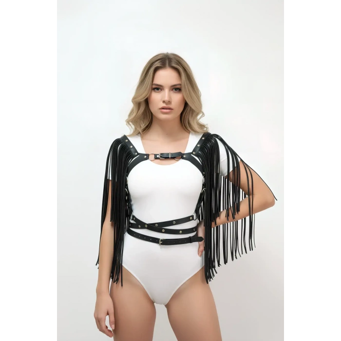 Püskül Detaylı Deri Göğüs Harness, Deri Harness Püsküllü Ceket - Brf999