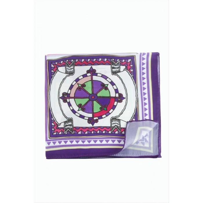 Pusula At Arabası Desenli Zr Şifon Fular 50*50 cm