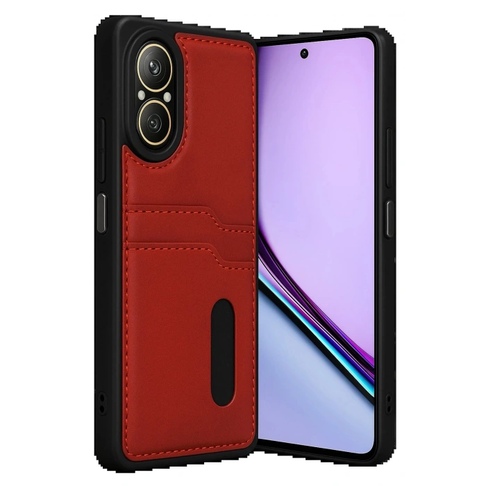 Realme 12 Lite Kılıf Sara Kartvizitli Deri Kılıf - Kırmızı