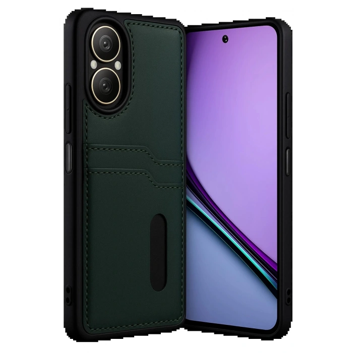 Realme 12 Lite Kılıf Sara Kartvizitli Deri Kılıf - Koyu Yeşil