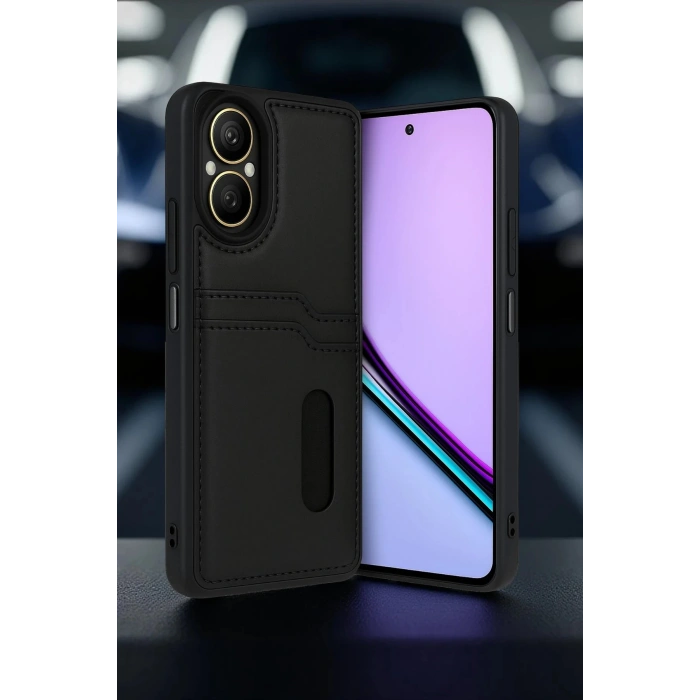 Realme 12 Lite Kılıf Sara Kartvizitli Deri Kılıf - Siyah