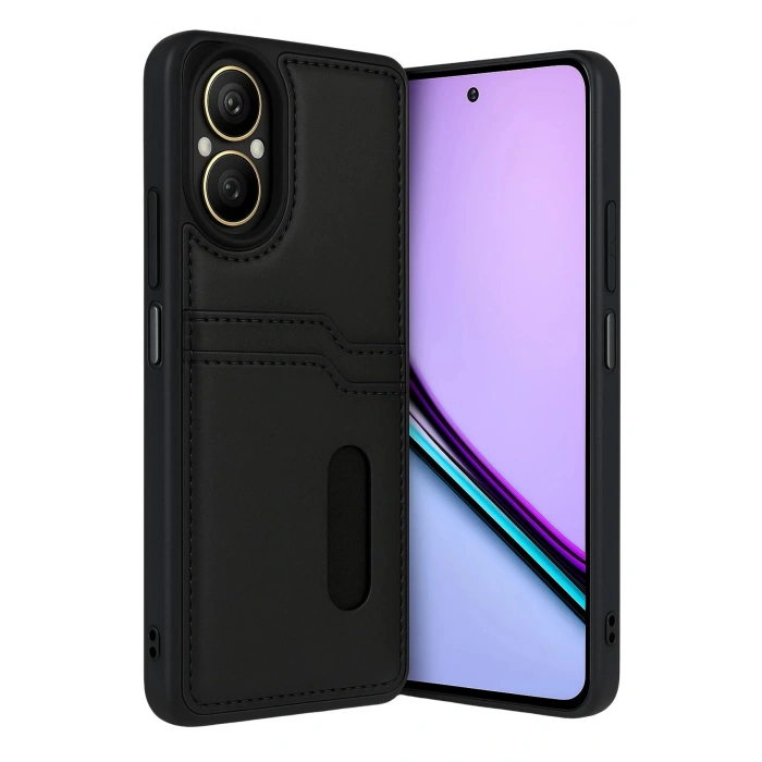 Realme 12 Lite Kılıf Sara Kartvizitli Deri Kılıf - Siyah