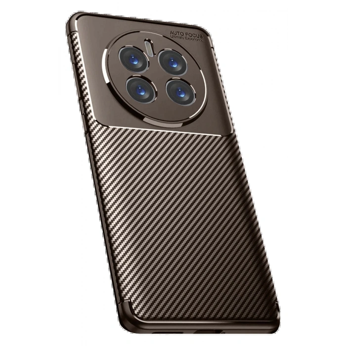 Realme 12 Pro Plus Kılıf Auto Focus Karbon Kapak - Kahverengi