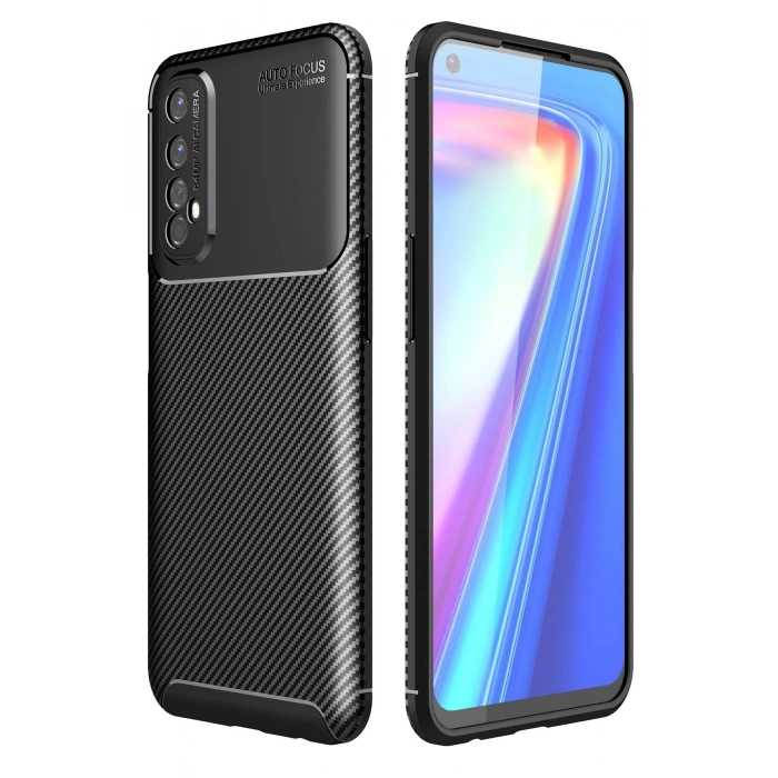 Realme 7 Kılıf Auto Focus Karbon Kapak - Siyah