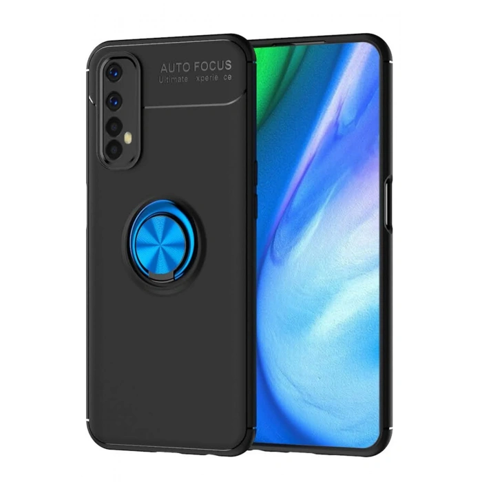 Realme 7 Kılıf Range Yüzüklü Silikon - Siyah-Mavi