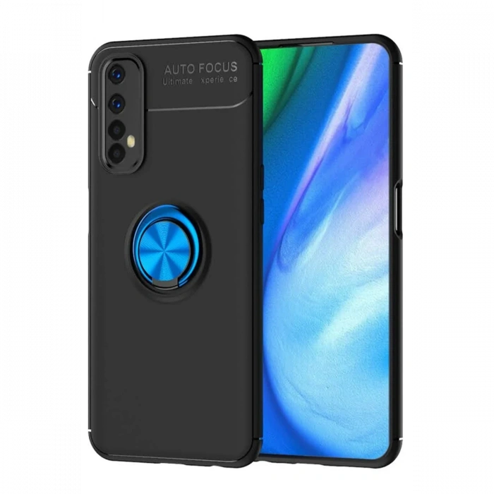 Realme 7 Kılıf Range Yüzüklü Silikon - Siyah-Mavi