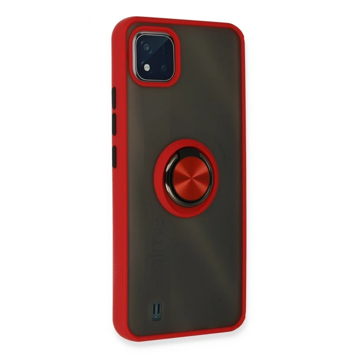 Realme C11 2021 Kılıf Montreal Yüzüklü Silikon Kapak - Kırmızı